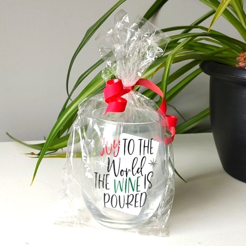 Brand New Custom Made‎ Festive Clear Giftable Stemless Wine Glass